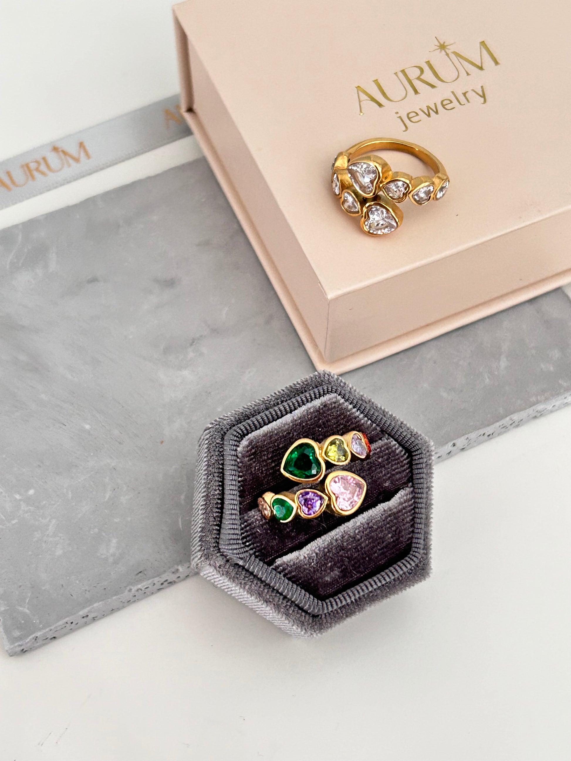 Multicoloured heart ring Aurum jewelry and accessories Canada