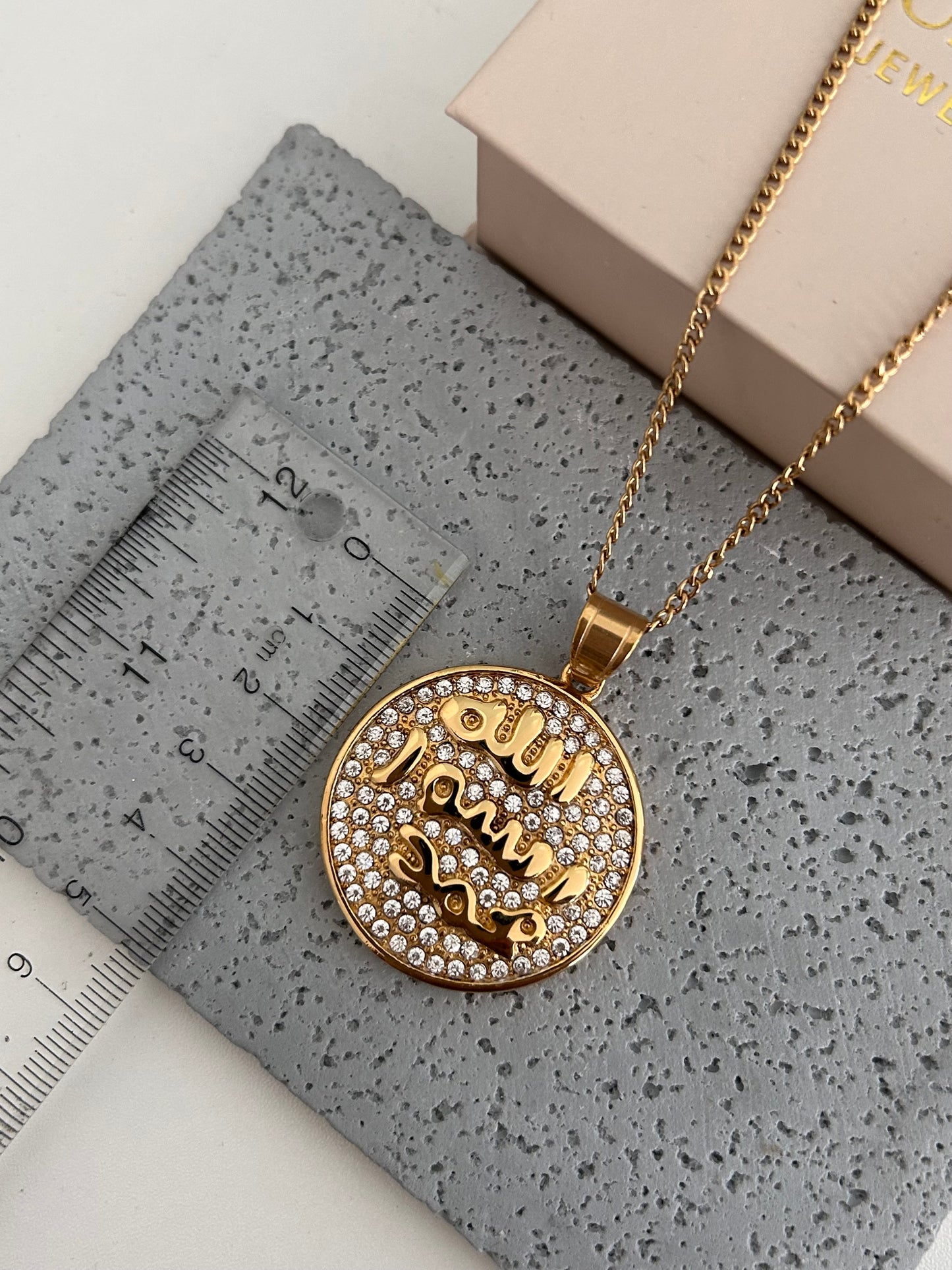 Crystal Gold Allah Rasool Muhammad (sa) Necklace