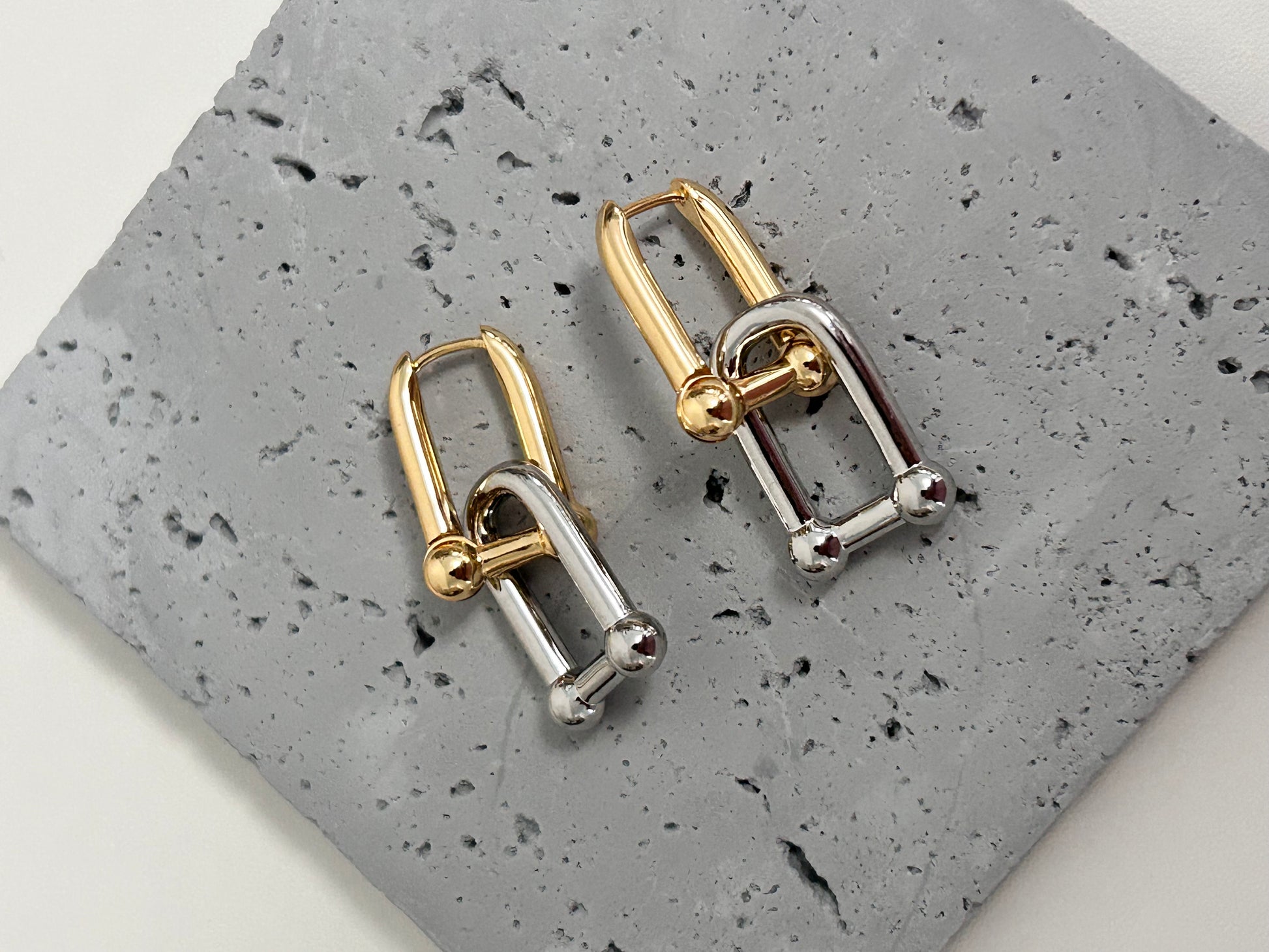 Silver gold large link earrings