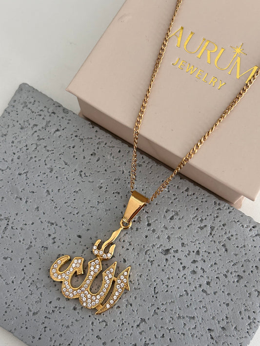 Crystal Gold Allah Necklace