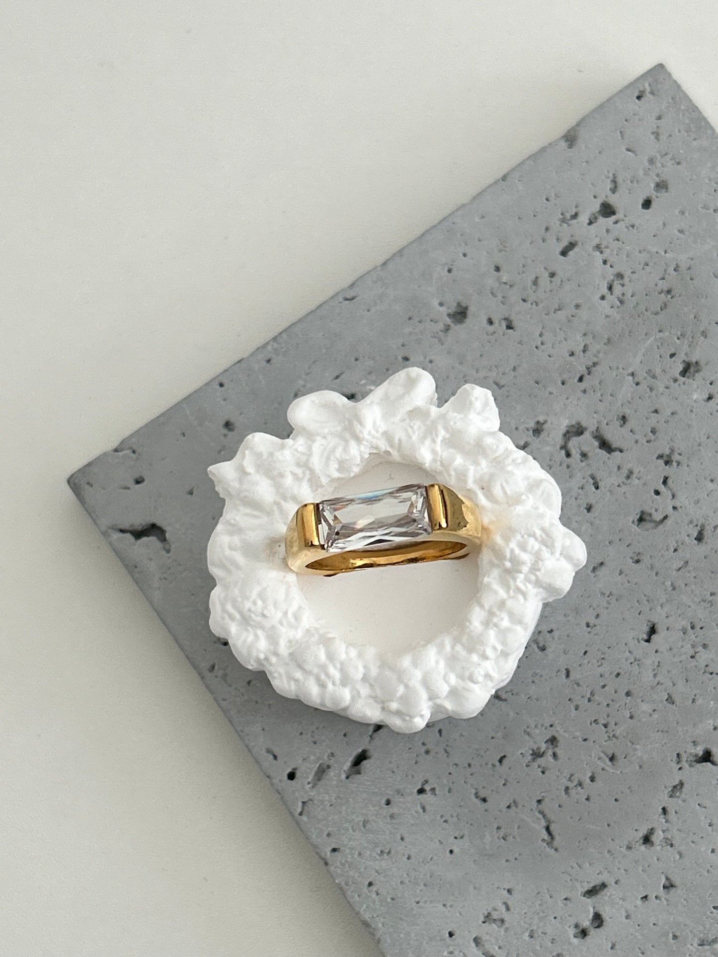 Gold Non-Tarnish Chunky Rectangle Horizontal Stone Ring