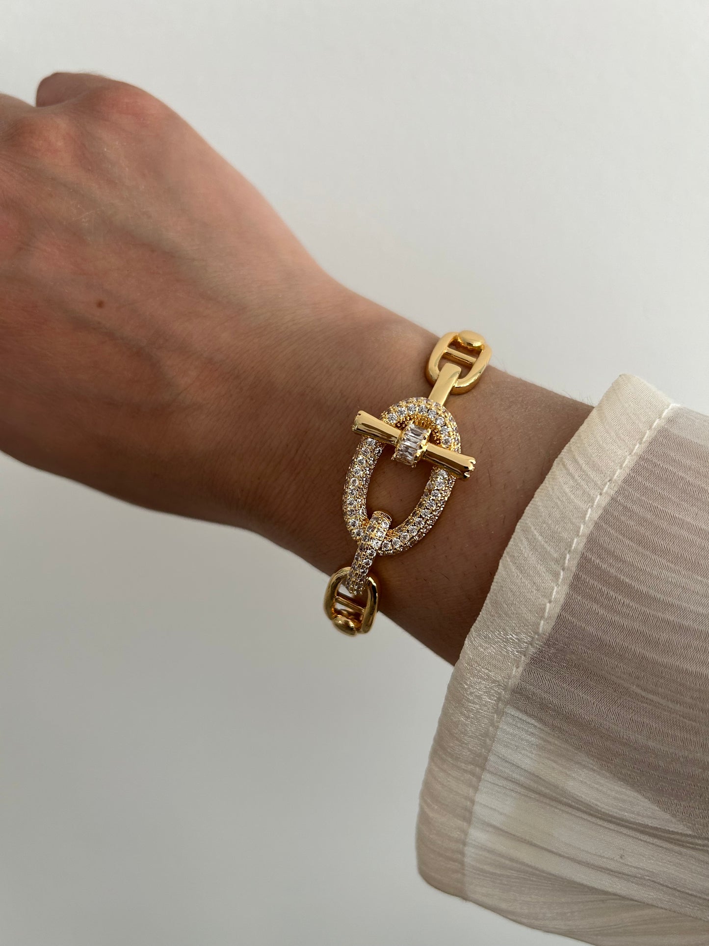 Whitney link bangle •14k gold plated crystal link bangle