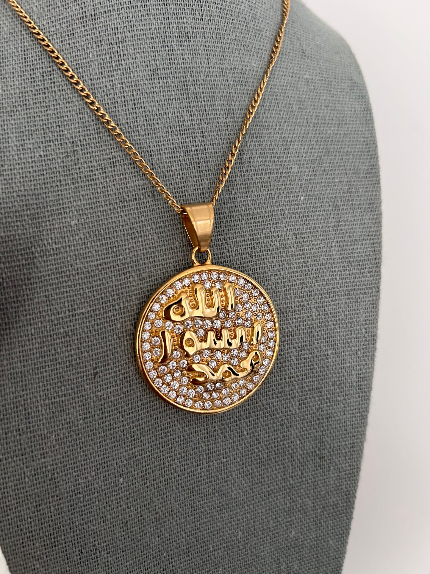 Crystal Gold Allah Rasool Muhammad (sa) Necklace