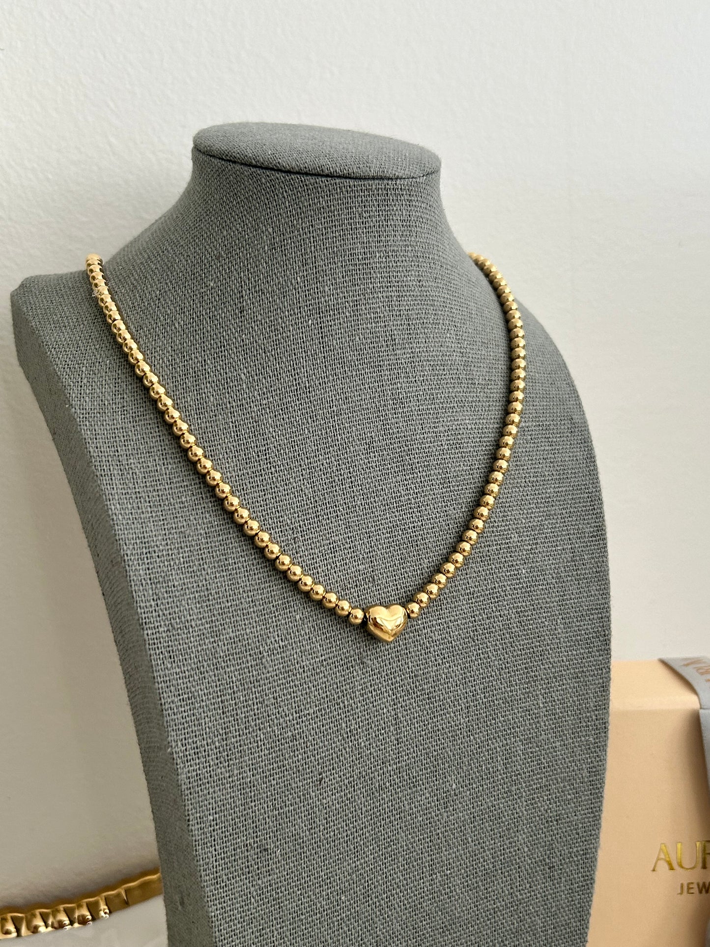 Mila Necklace • Dainty gold beaded heart necklace