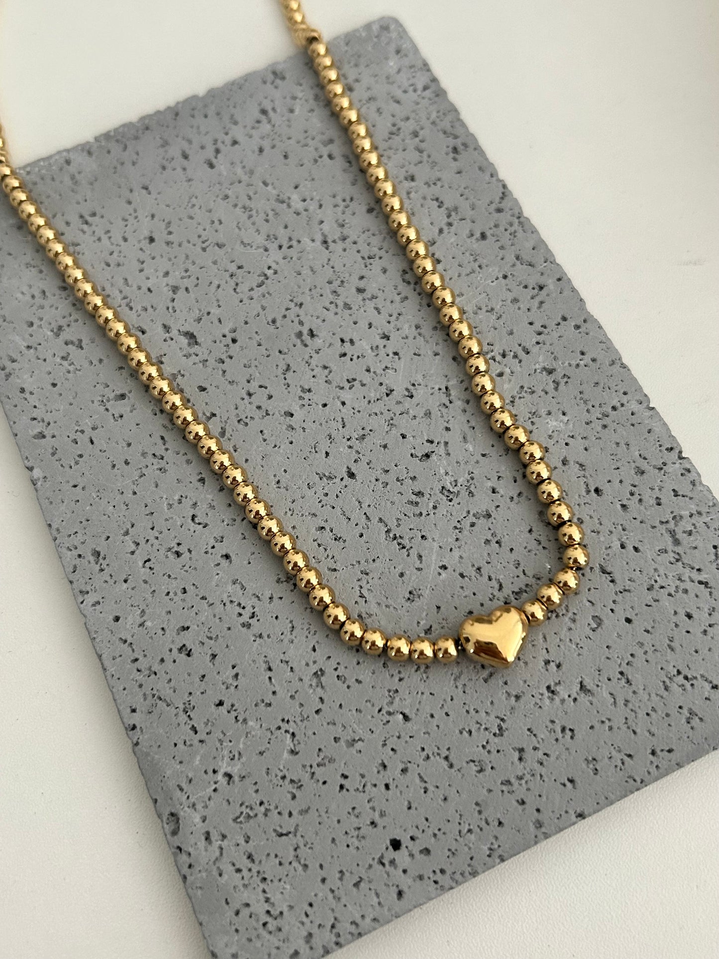 Mila Necklace • Dainty gold beaded heart necklace