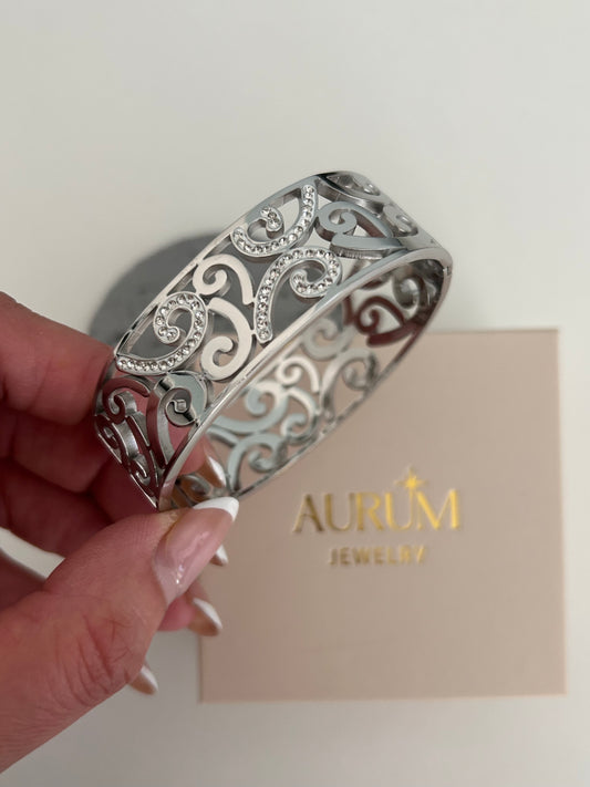 Fakhar bangle • Silver Crystal Statement Bangle