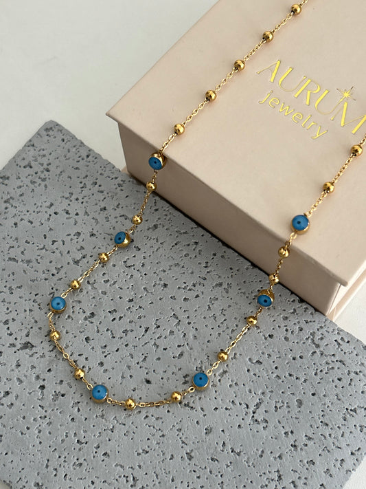 Raya necklace • Evil eye beaded gold necklace