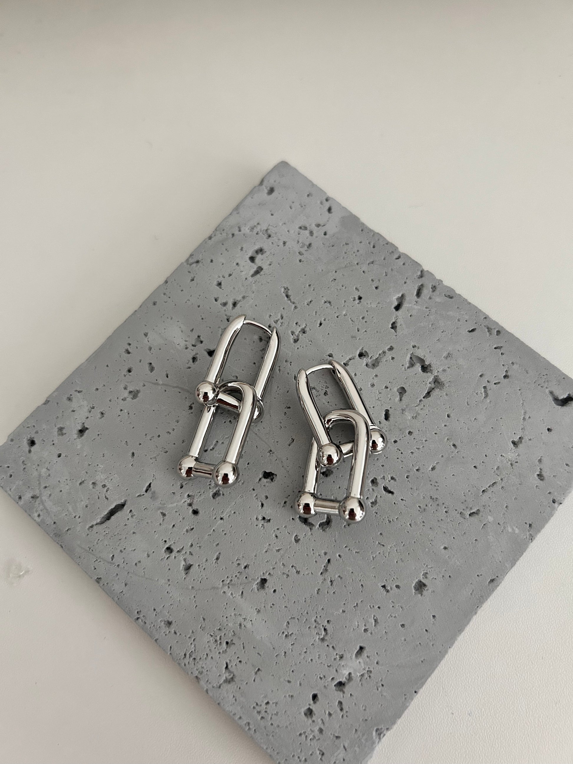Silver large link earrings
