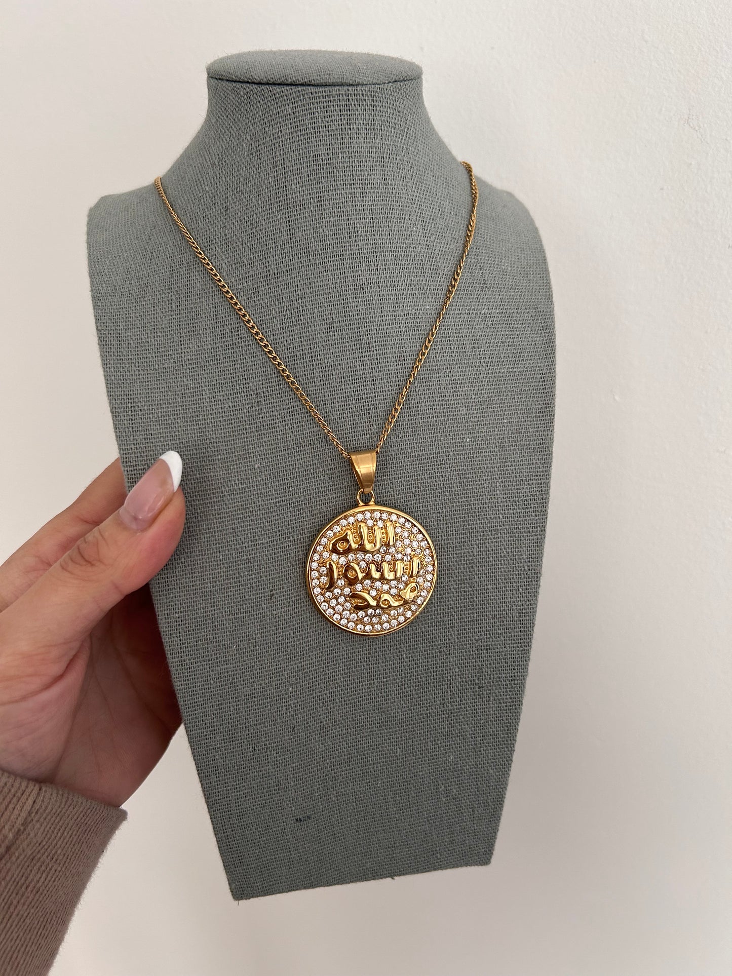 Crystal Gold Allah Rasool Muhammad (sa) Necklace