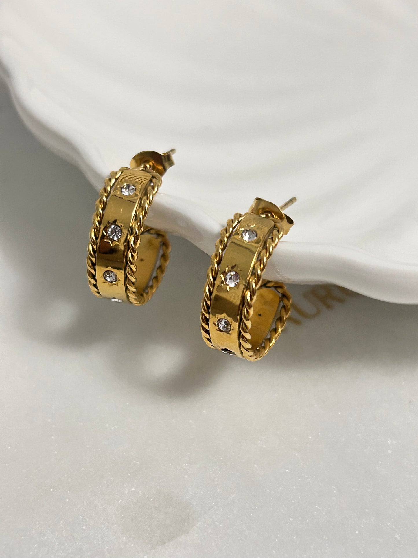 Anya hoop earring sparkle hoop earrings 18 k gold plated over stainless steel