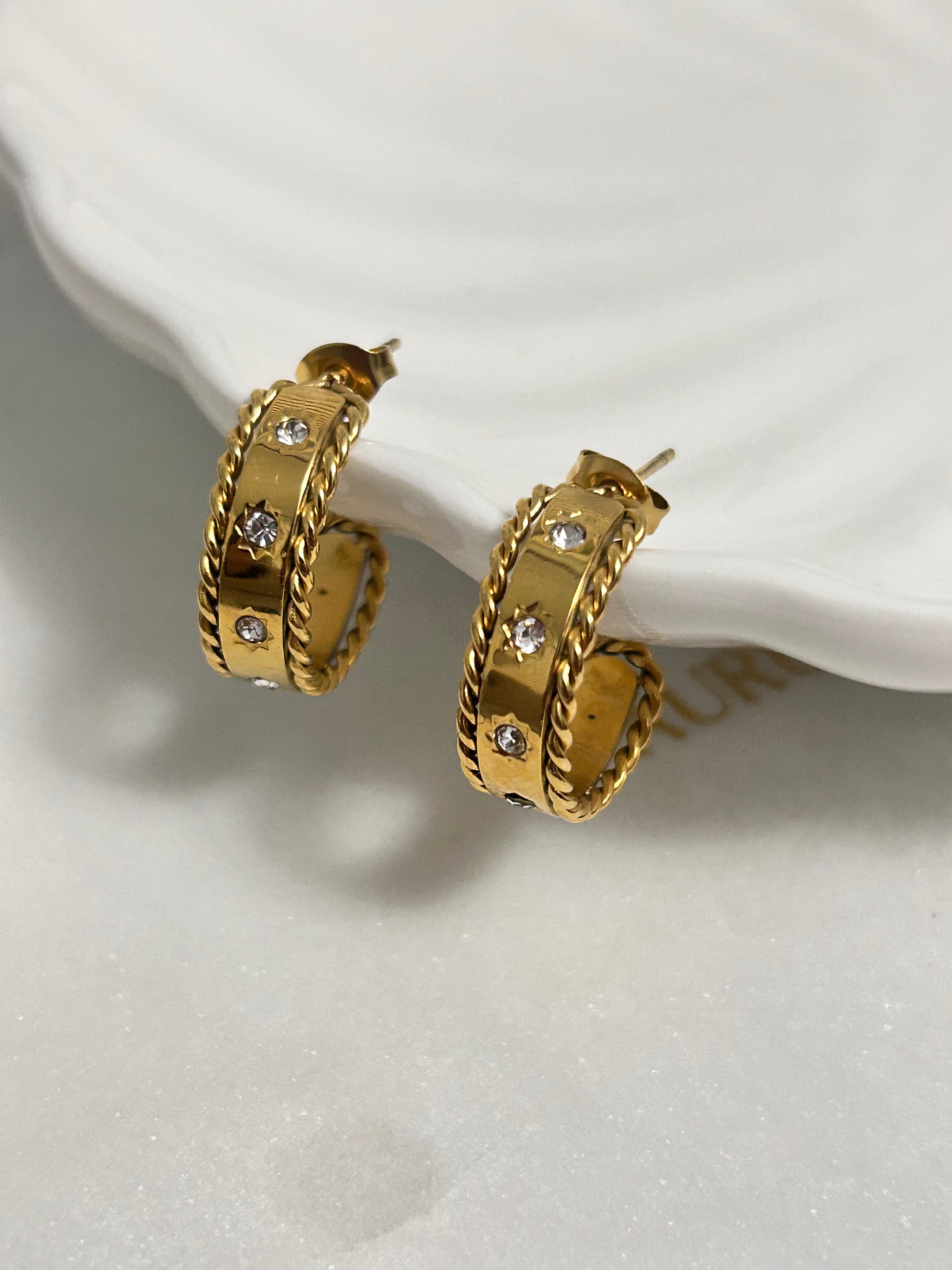 Anya hoop earring sparkle hoop earrings 18 k gold plated over stainless steel