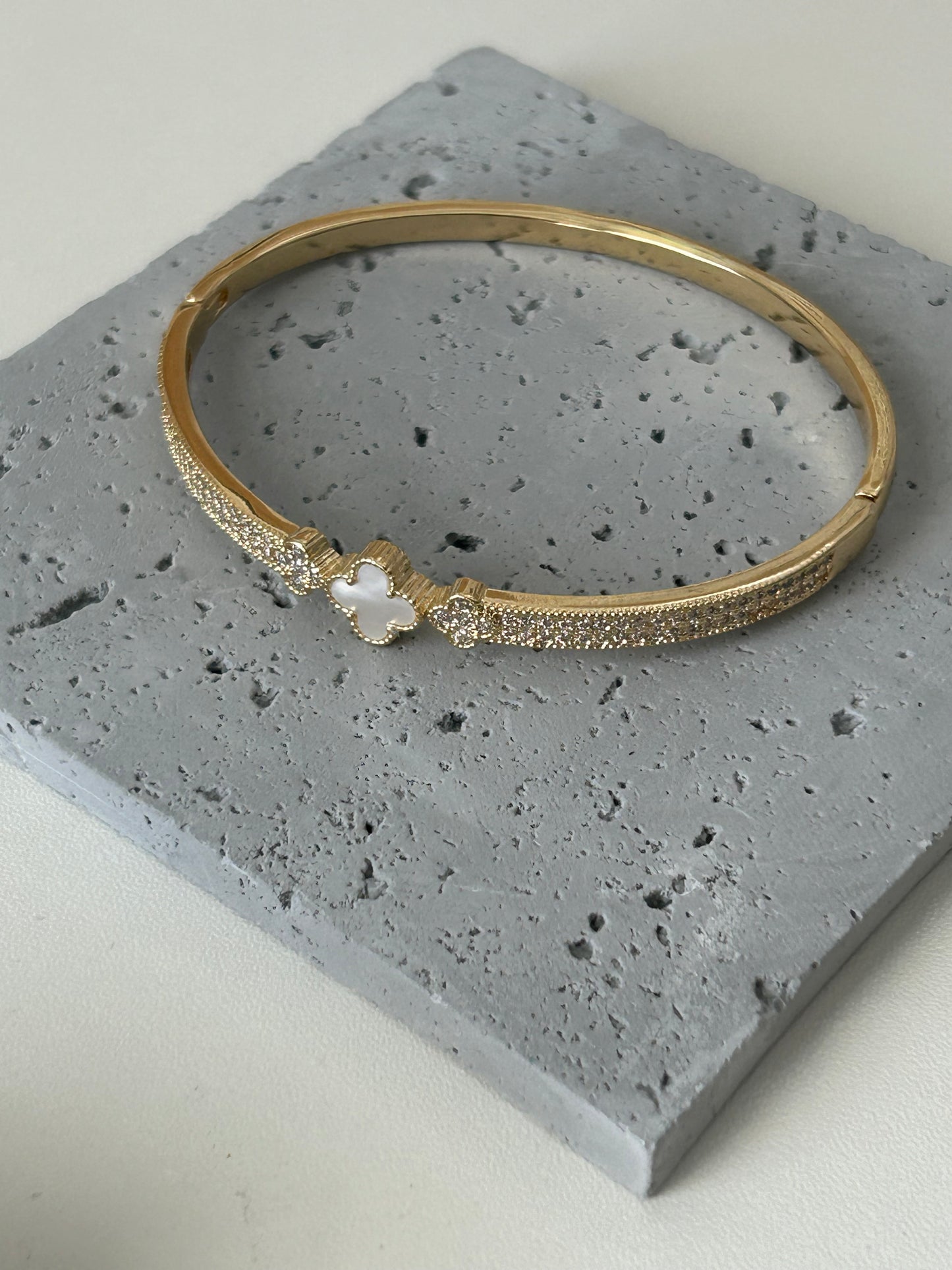 Whitney clover bangle •14k gold plated clover bangle with rhinestones