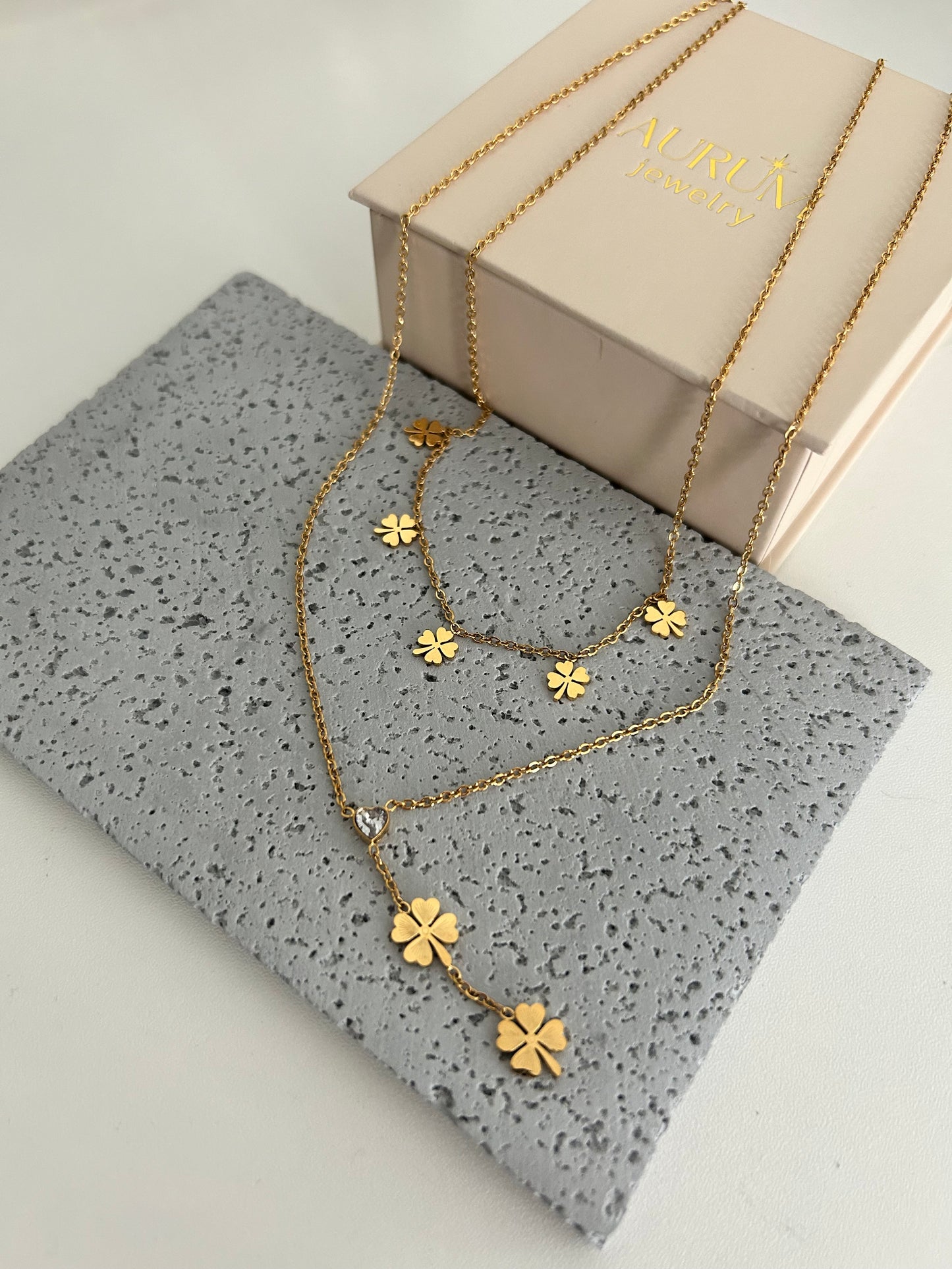 Lucy Necklace • Double layer lariat clover necklace