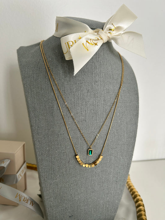 Luna Necklace • Double layer green stone necklace