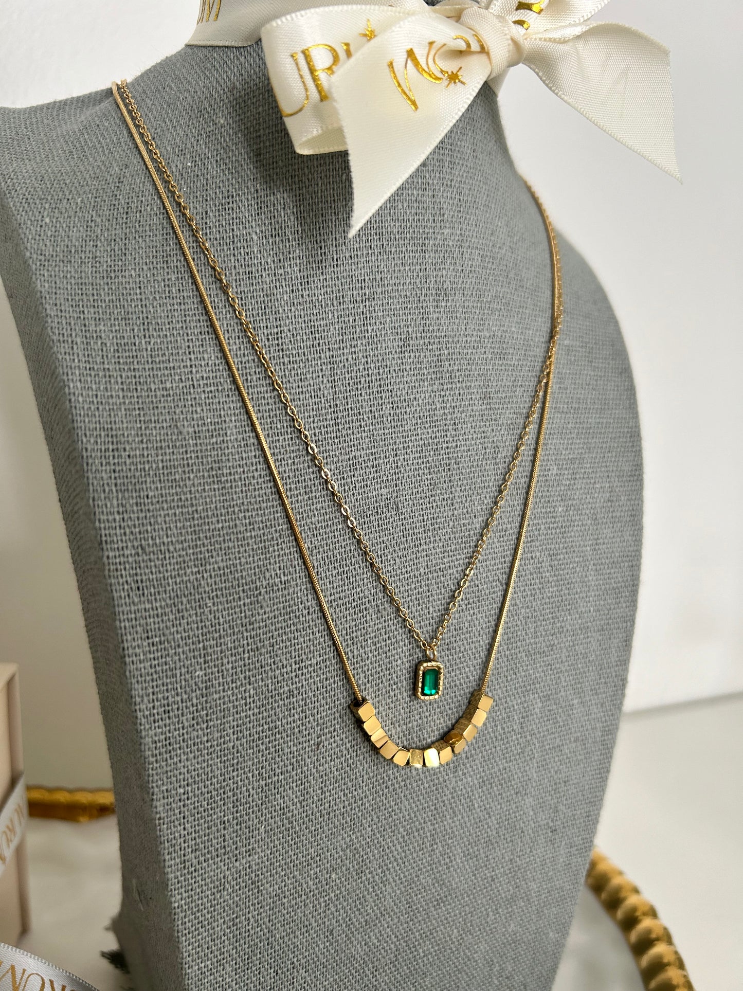 Luna Necklace • Double layer green stone necklace