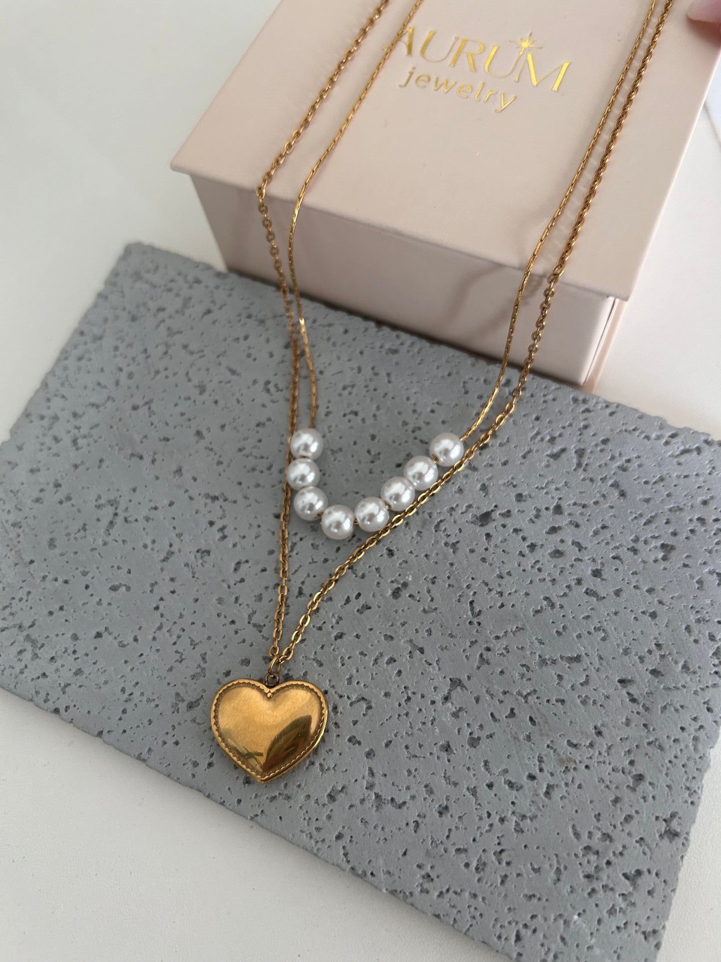 Ayela Necklace • Double Layer Pearly heart Necklace