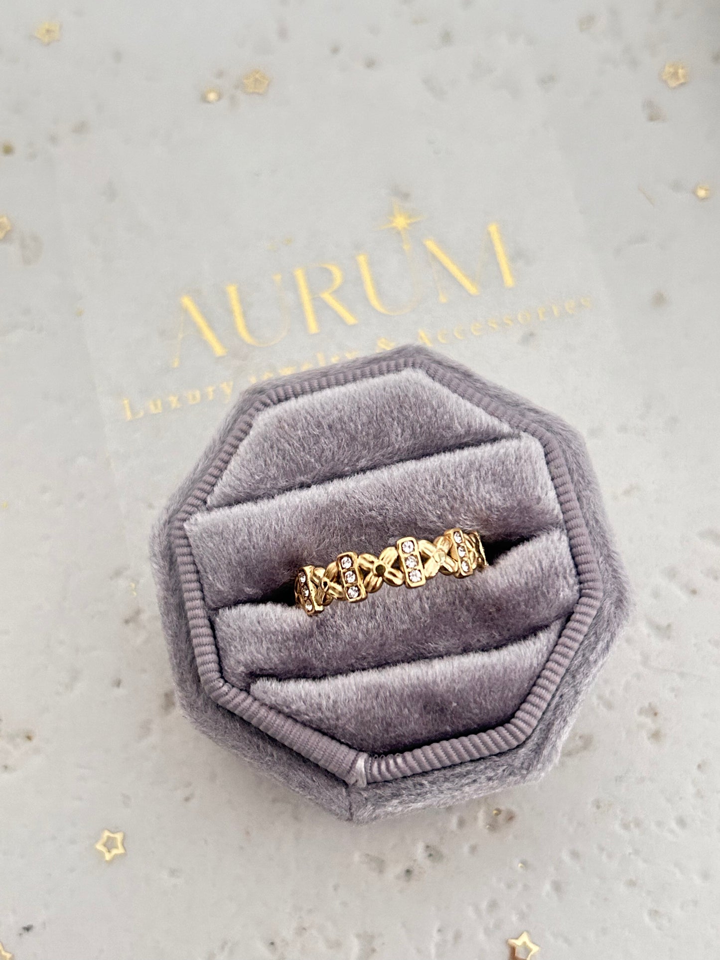 Adjustable non tarnish gold plated ring