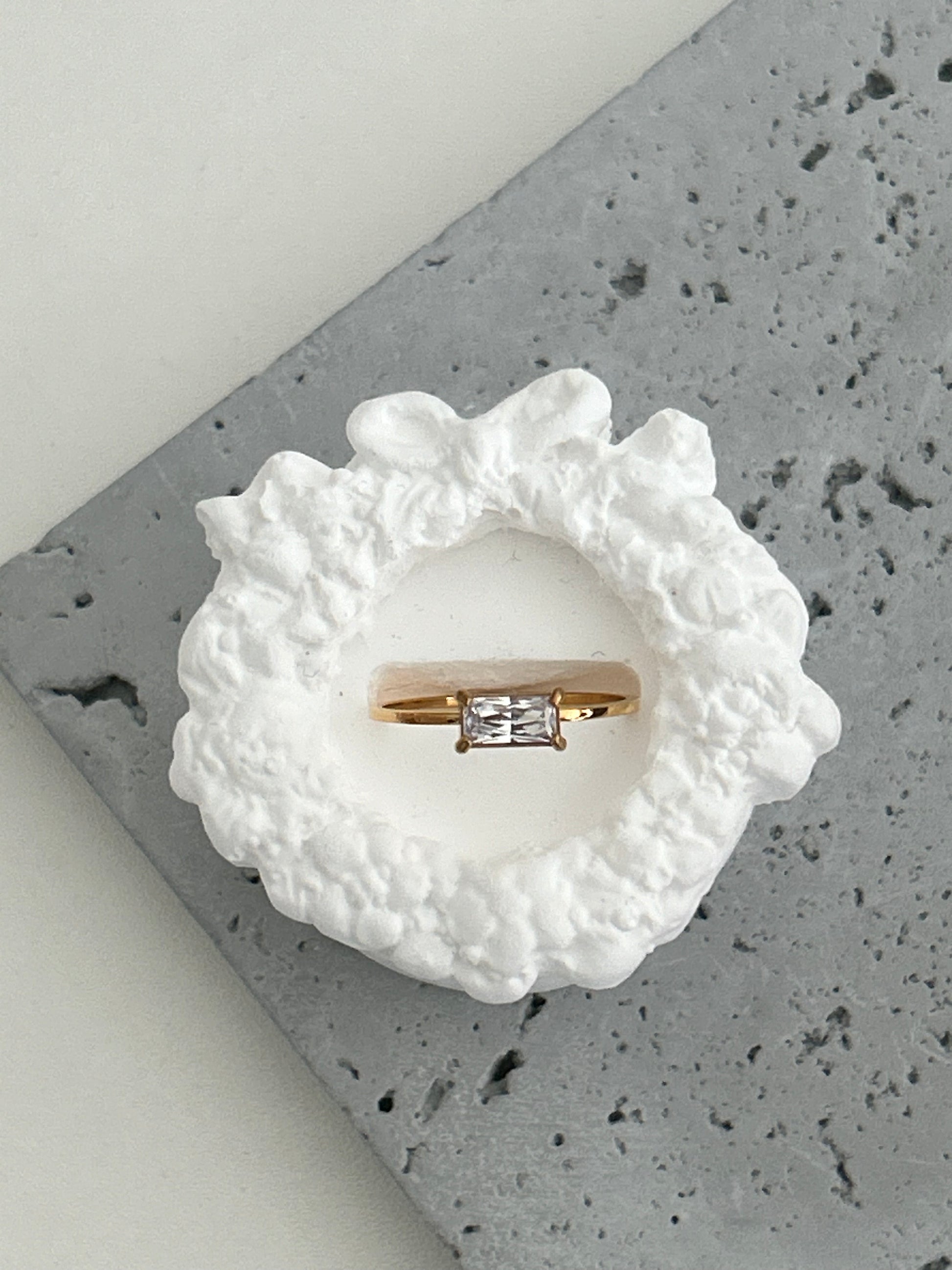 Gold Band Ring in White Crystal