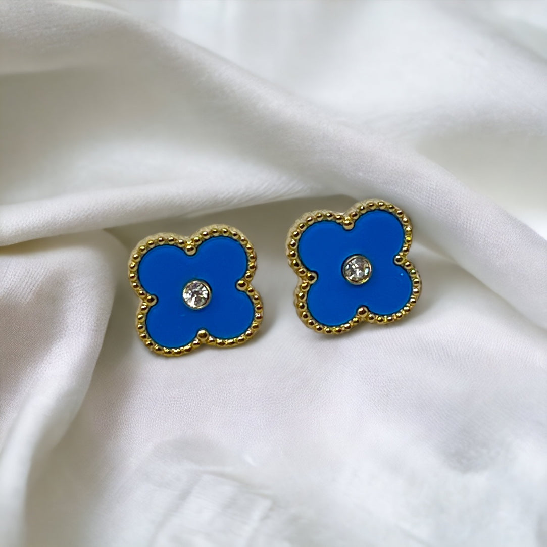 Lucky Sparkle Blue Clover Earrings