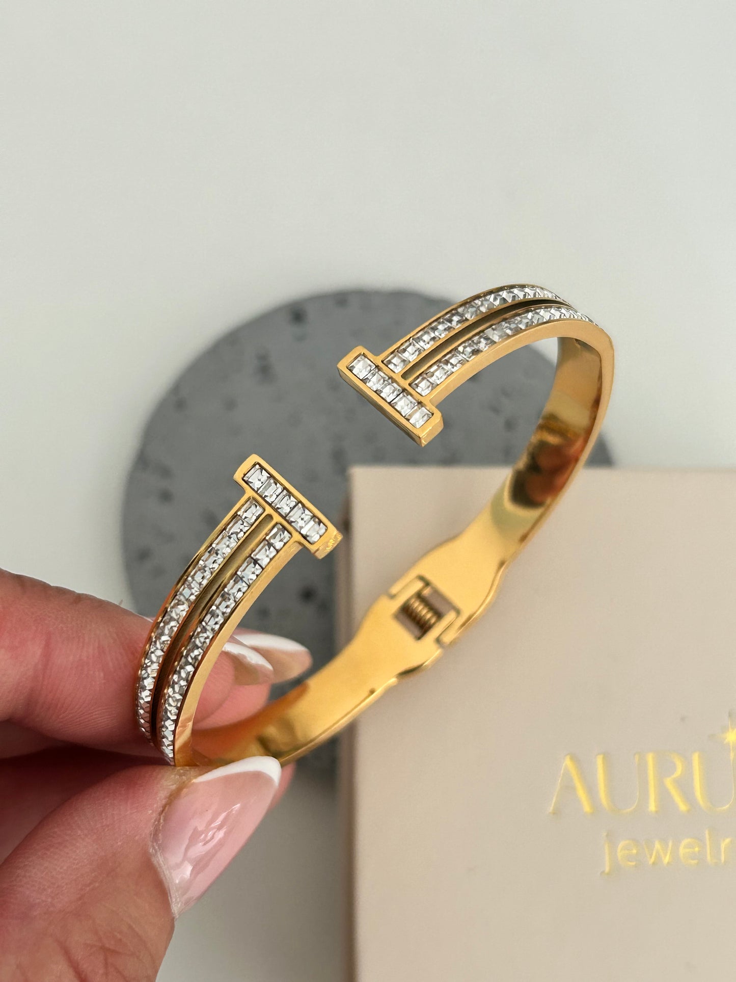 Stella bangle •  T Rhinestone bangle