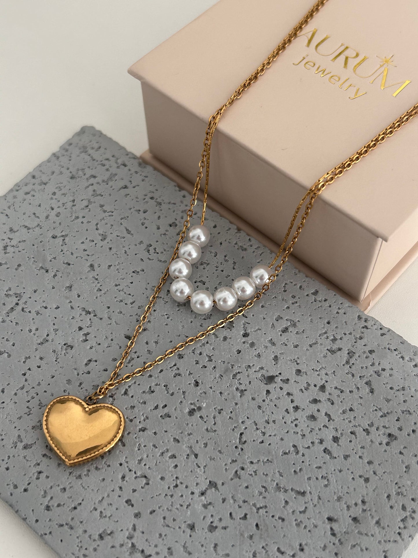 Ayela Necklace • Double Layer Pearly heart Necklace