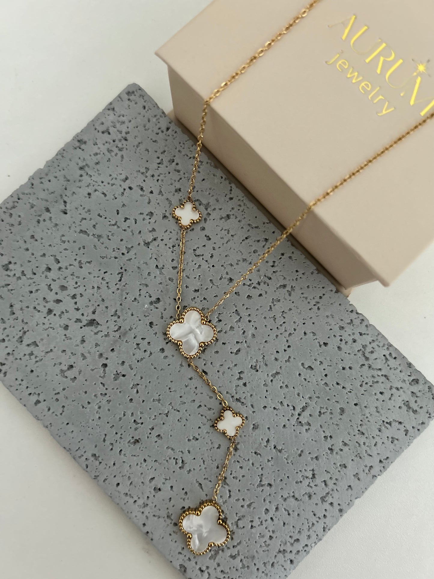 Alissa Lariat Necklace • Lariat Gold Four-Leaf clover necklace