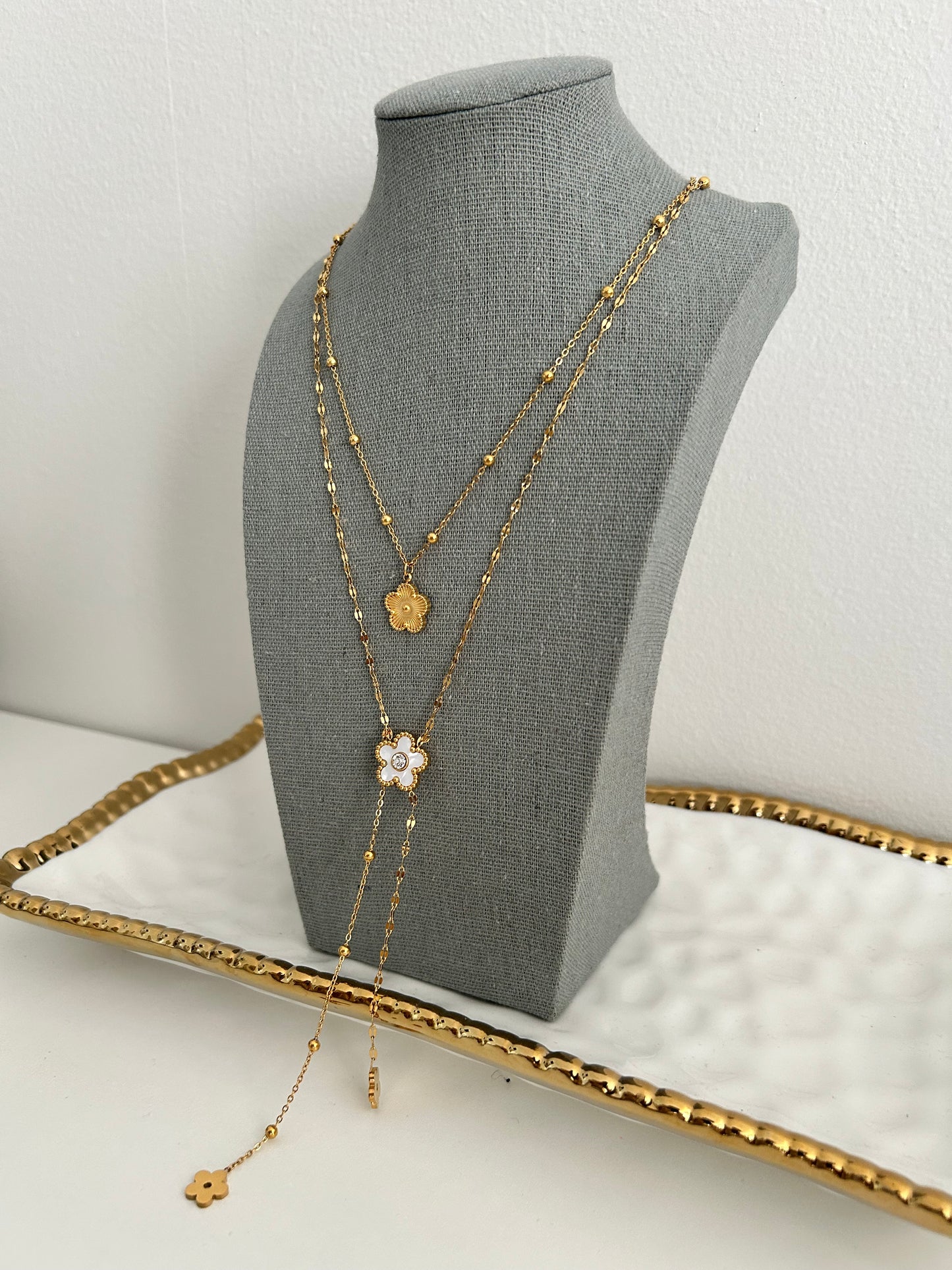 Munira necklace • Double layered lariat flower necklace