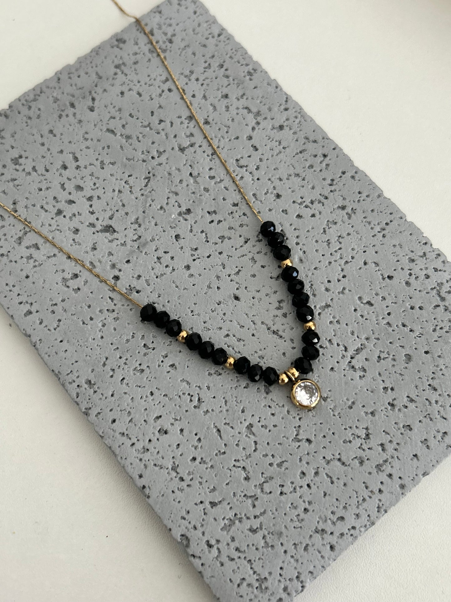 Bellami necklace • Dainty beaded necklace with a crystal