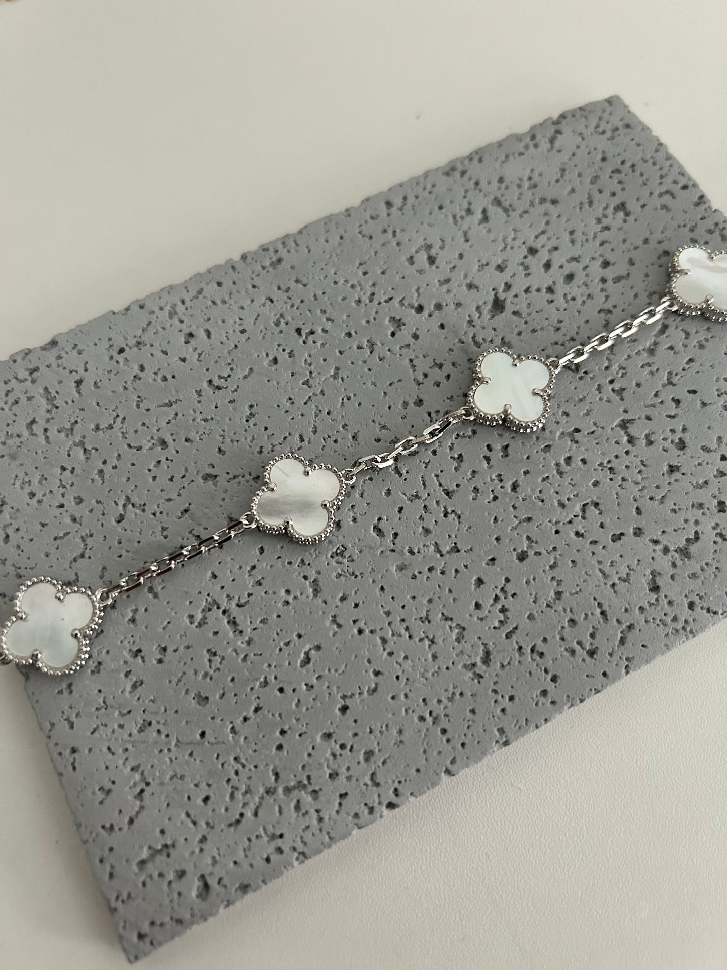 Anya bracelet • Silver White four leaf clover bracelet