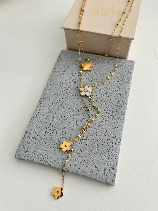 Munira necklace • Double layered lariat flower necklace