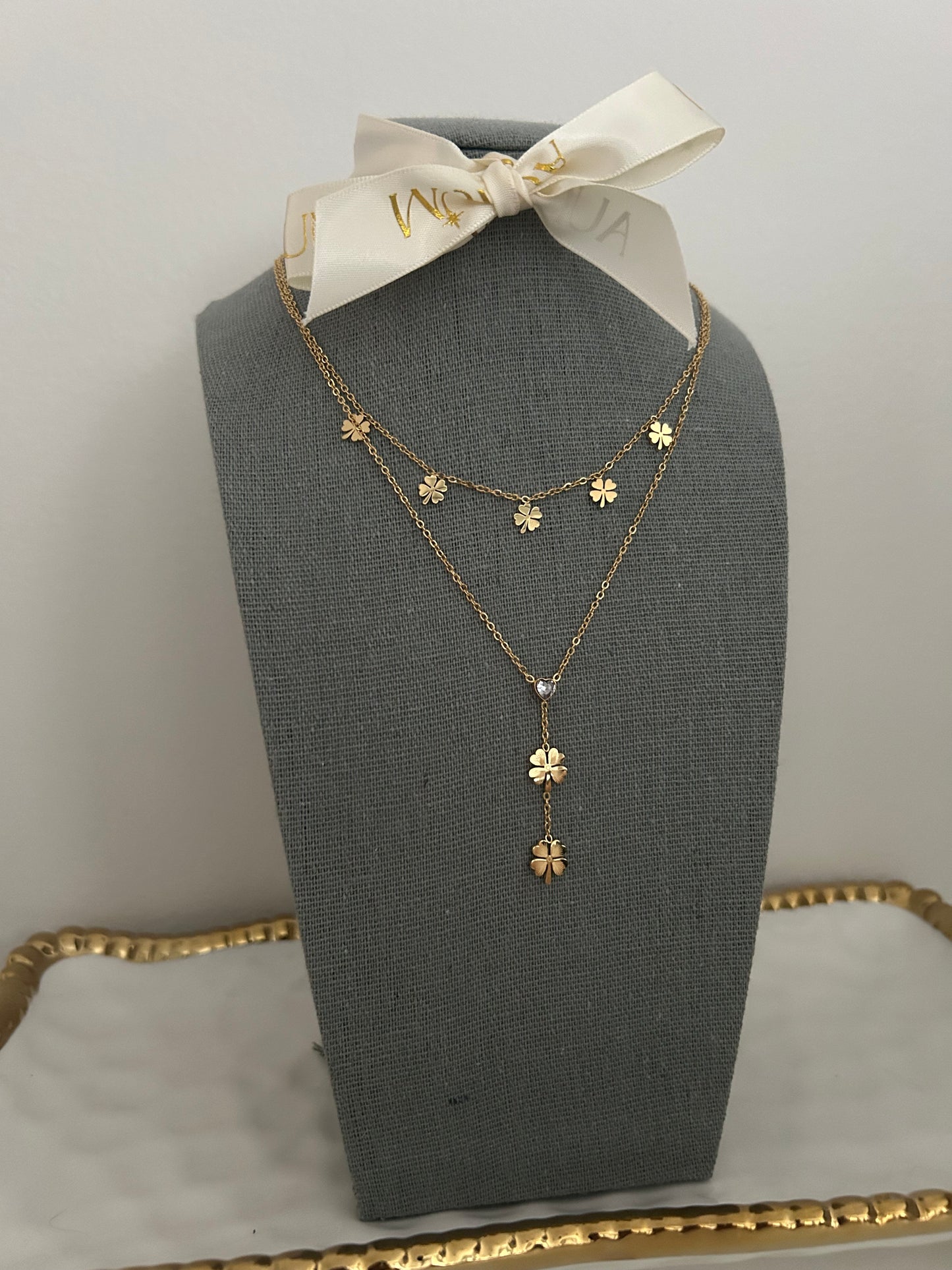 Lucy Necklace • Double layer lariat clover necklace