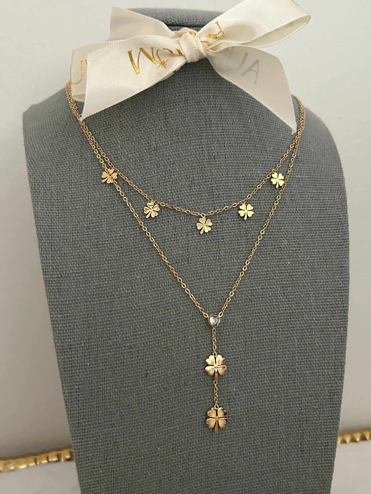 Lucy Necklace • Double layer lariat clover necklace