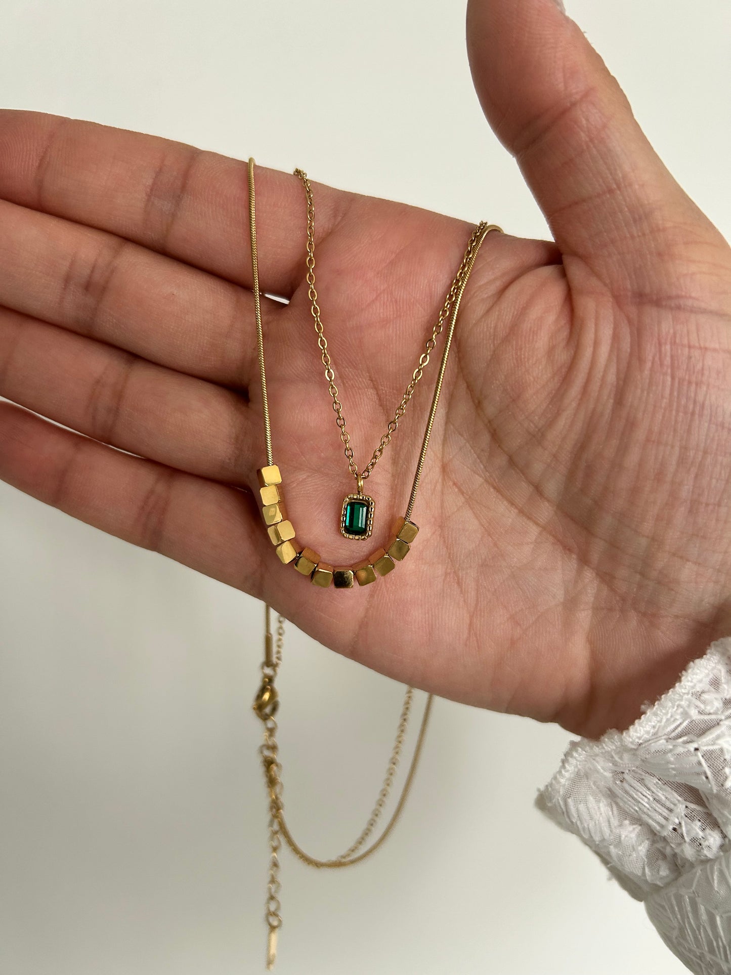 Luna Necklace • Double layer green stone necklace