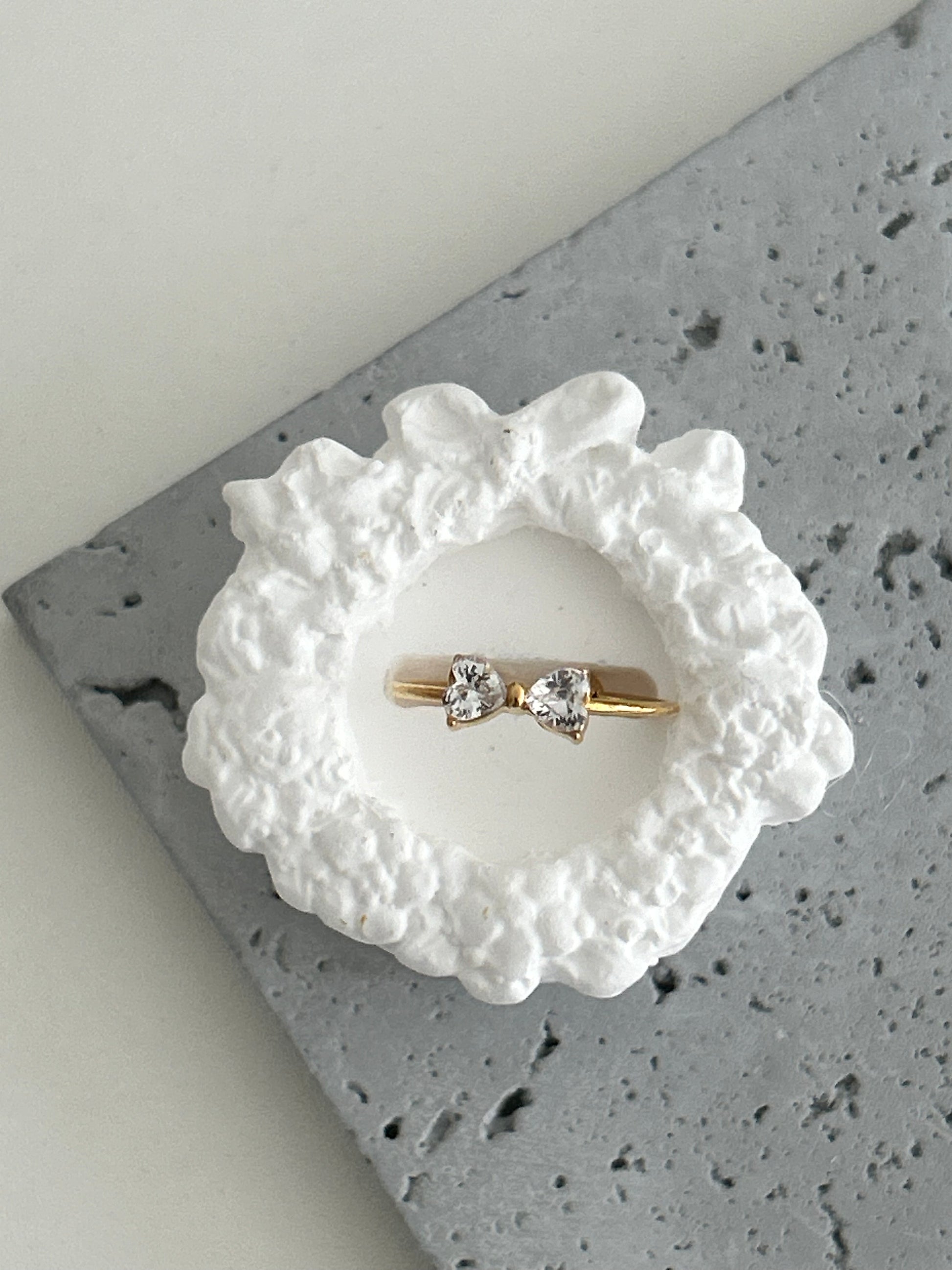 Gold Bow Cocktail Ring in White Crystal