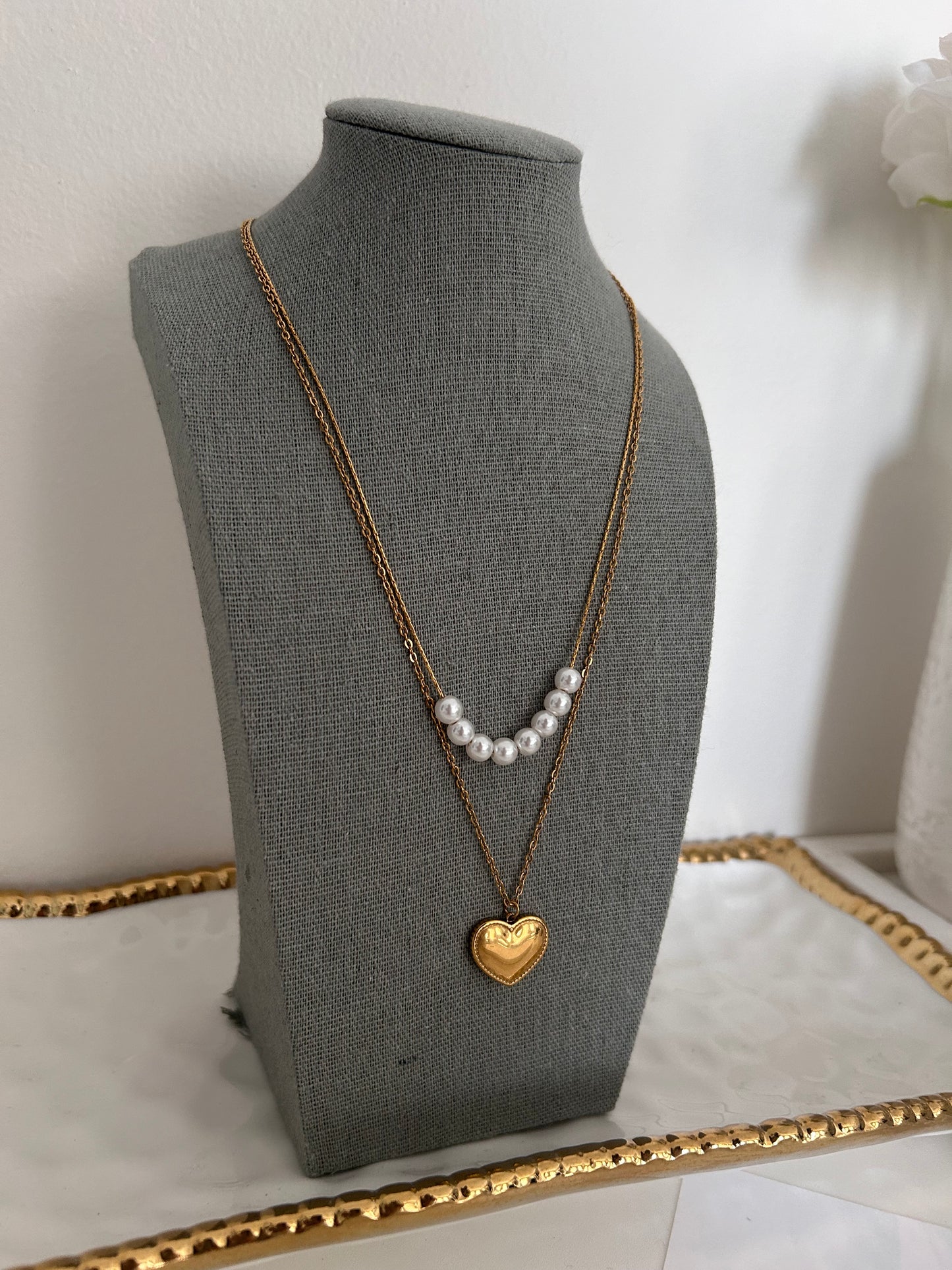 Ayela Necklace • Double Layer Pearly heart Necklace