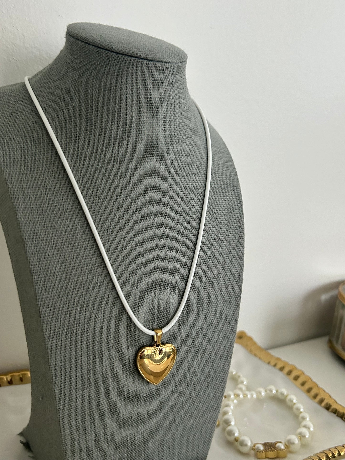 Leather string heart necklace