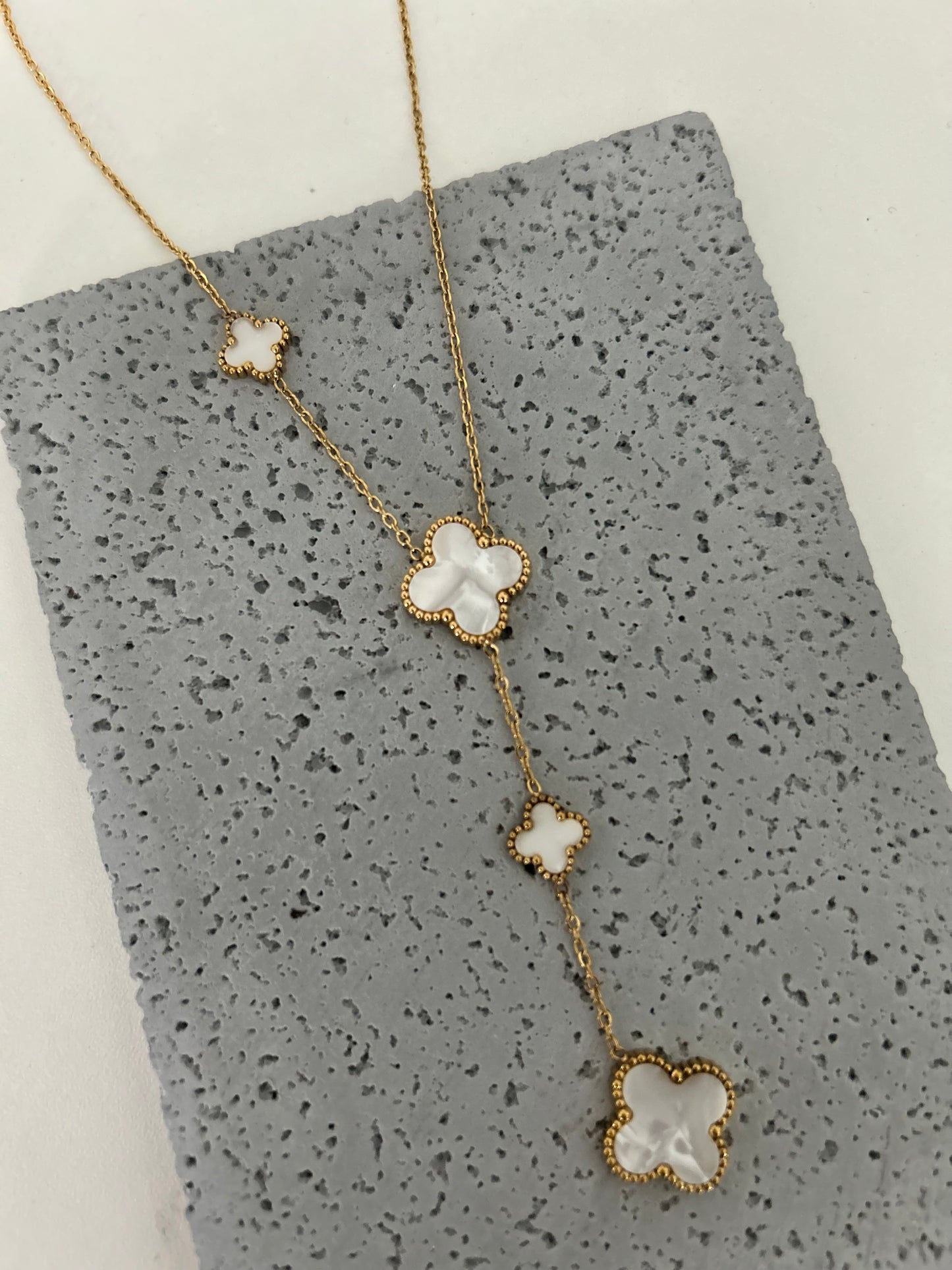 Alissa Lariat Necklace • Lariat Gold Four-Leaf clover necklace