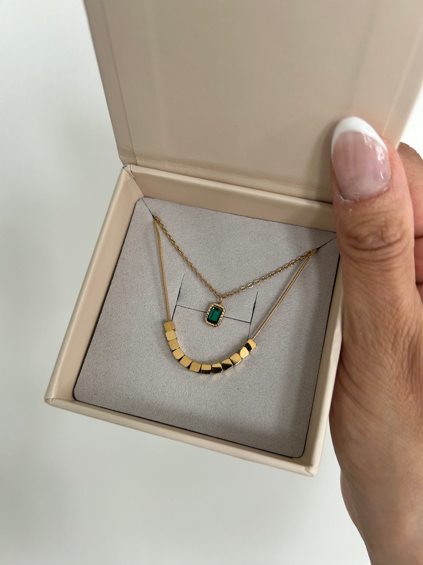 Luna Necklace • Double layer green stone necklace