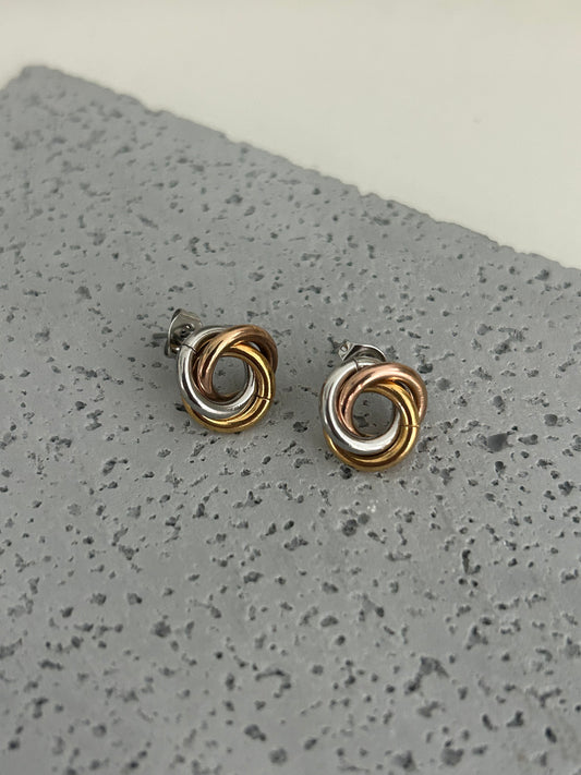 Risla earrings • Three tone Intertwined circle Studs