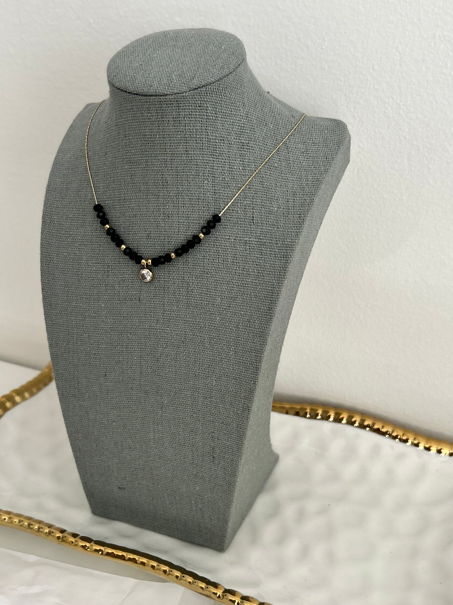 Bellami necklace • Dainty beaded necklace with a crystal