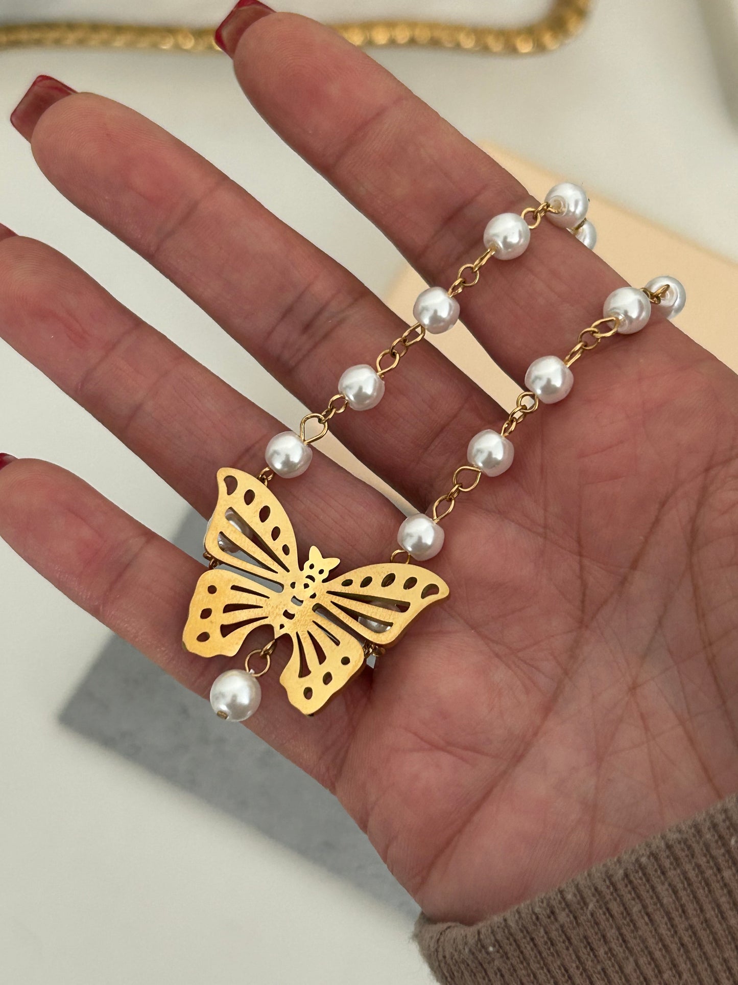 Camille Necklace • Pearly Butterfly choker necklace