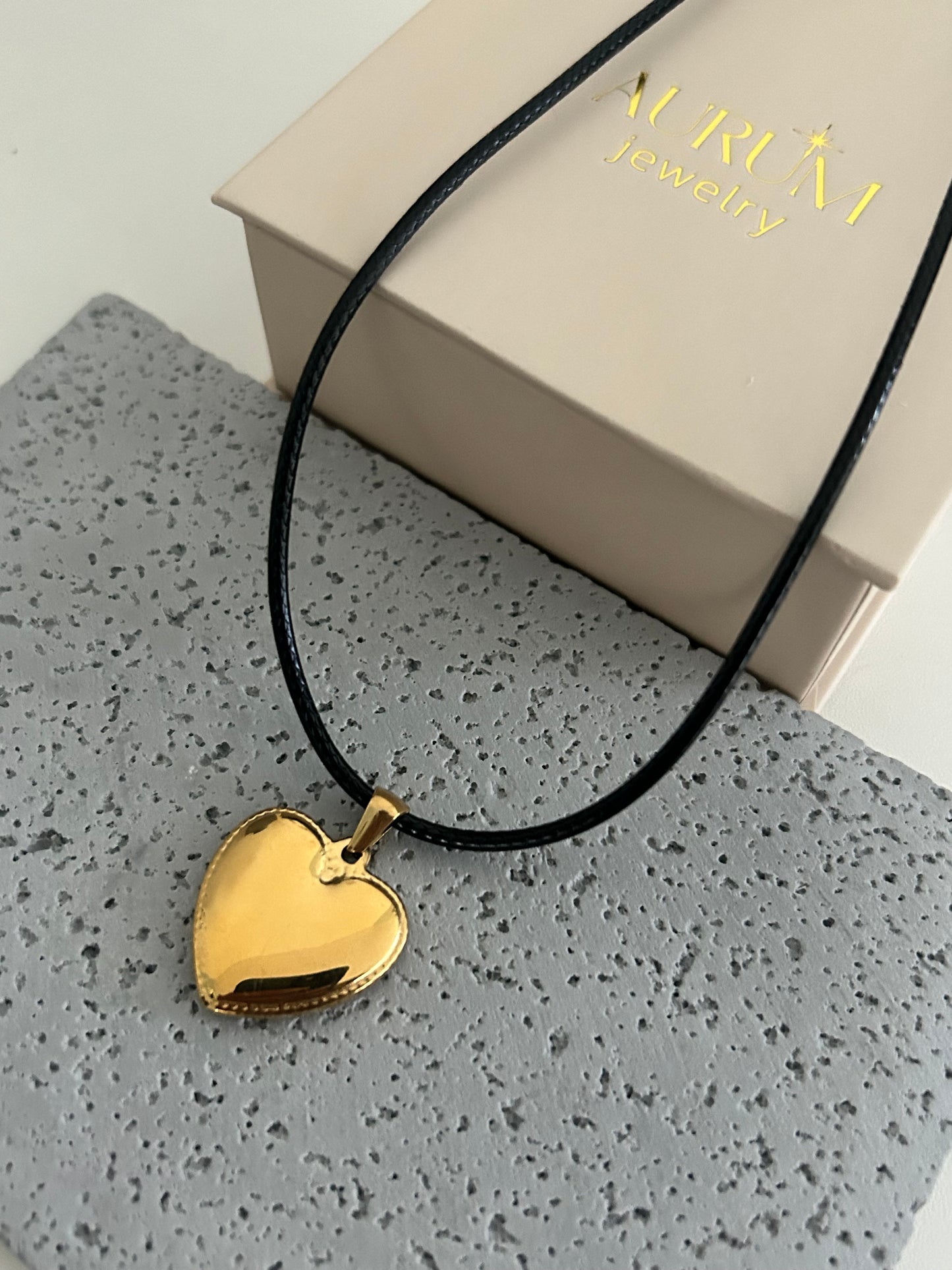 Leather string heart necklace