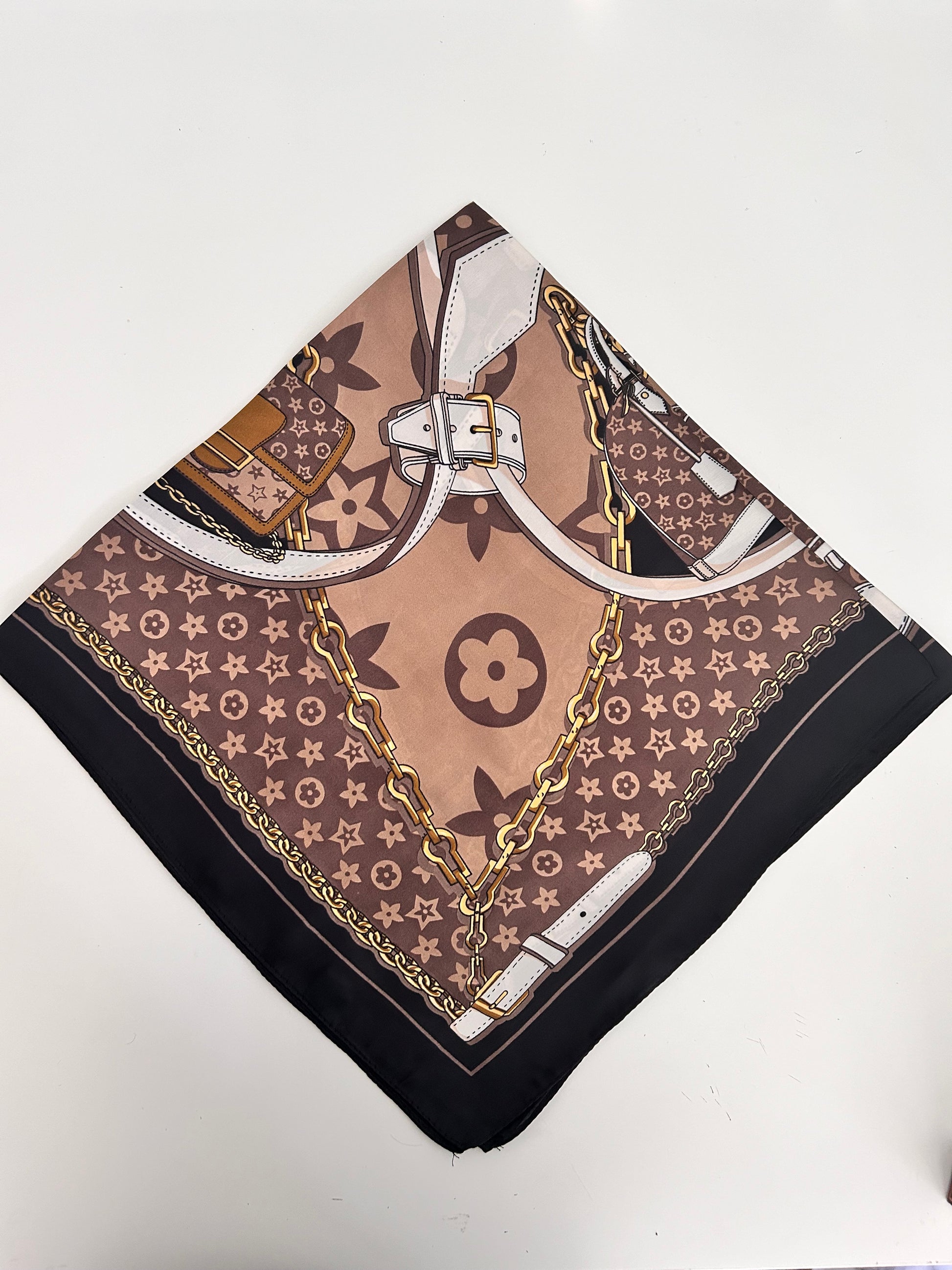 Brown square printed scarf