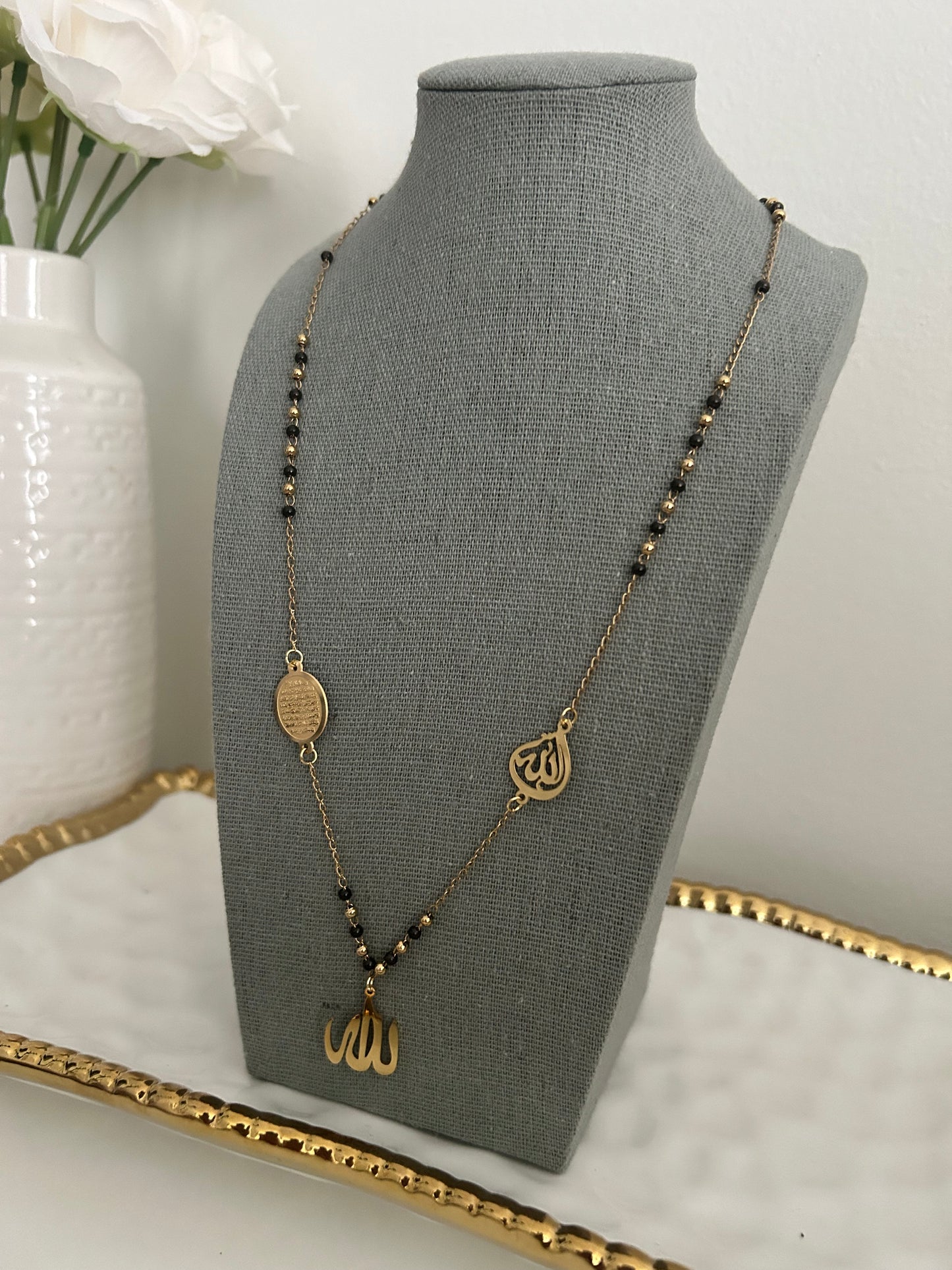 Ayatul kursi Y gold necklace with coloured beads