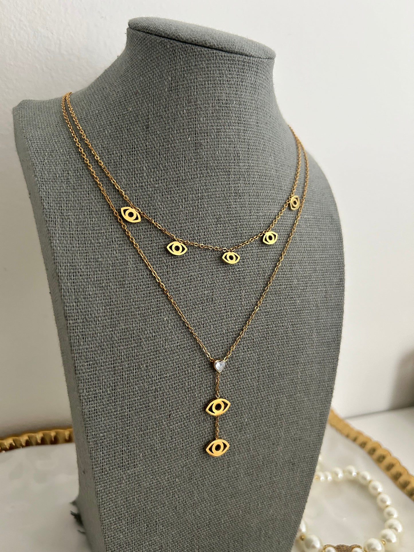 Nazar Necklace • Doible layer lariat Evil eye necklace