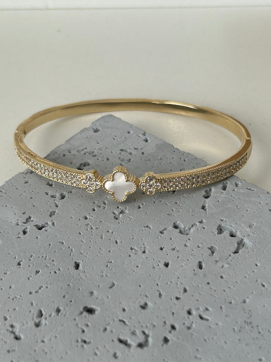 Whitney clover bangle •14k gold plated clover bangle with rhinestones