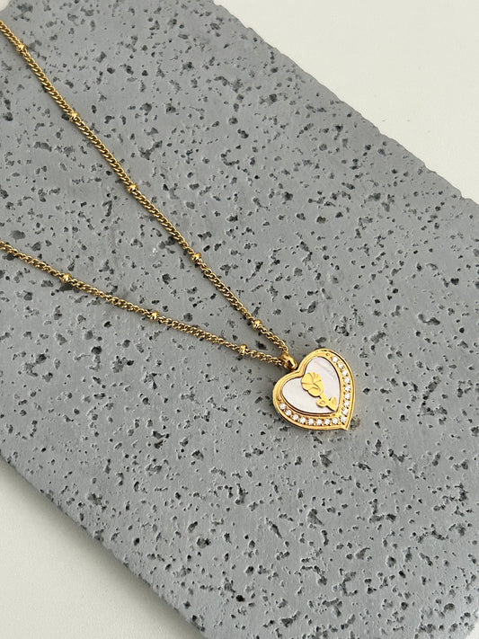 Belle necklace • Rose in a heart necklace