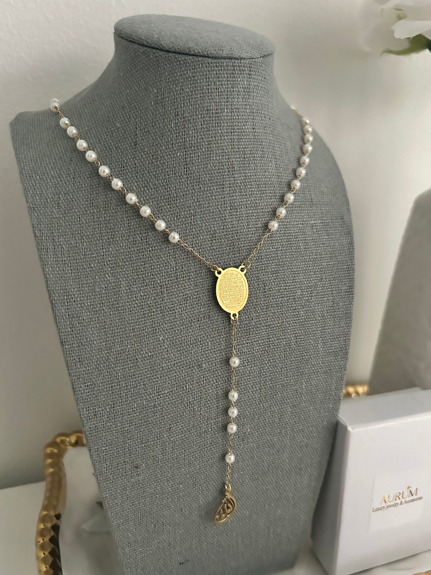 Ayatul kursi Y pearl necklace