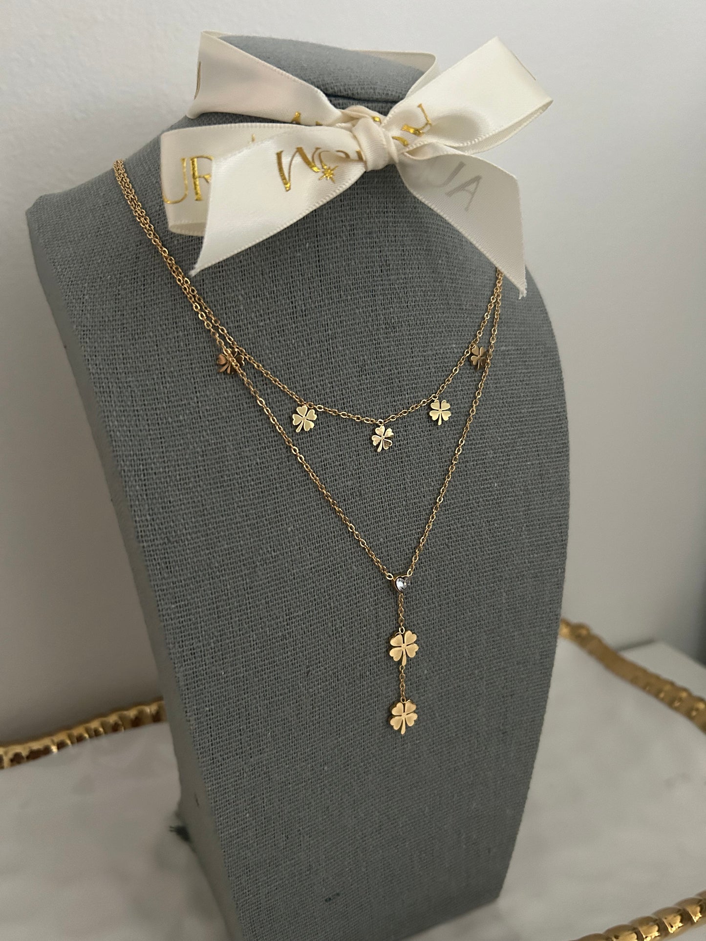 Lucy Necklace • Double layer lariat clover necklace