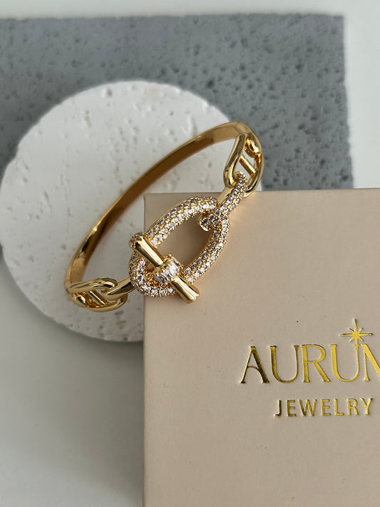 Whitney link bangle •14k gold plated crystal link bangle